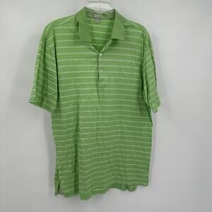 Peter Millar Mens Golf Polo Size XL Green Striped Cotton Performance Athleisure